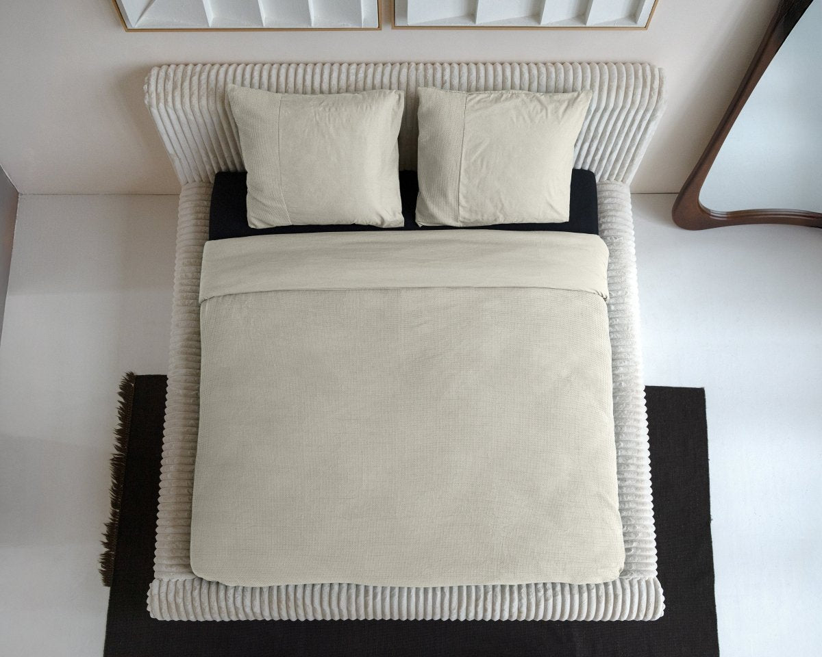 100% Cotton Percale Duvet Cover Set Waffle | Beige | Single XL - 140cm (W) x 200/260cm (L) - The Bedding & Blankets Store