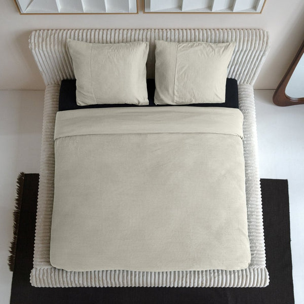 100% Cotton Percale Duvet Cover Set Waffle | Beige | Single XL - 140cm (W) x 200/260cm (L) - The Bedding & Blankets Store