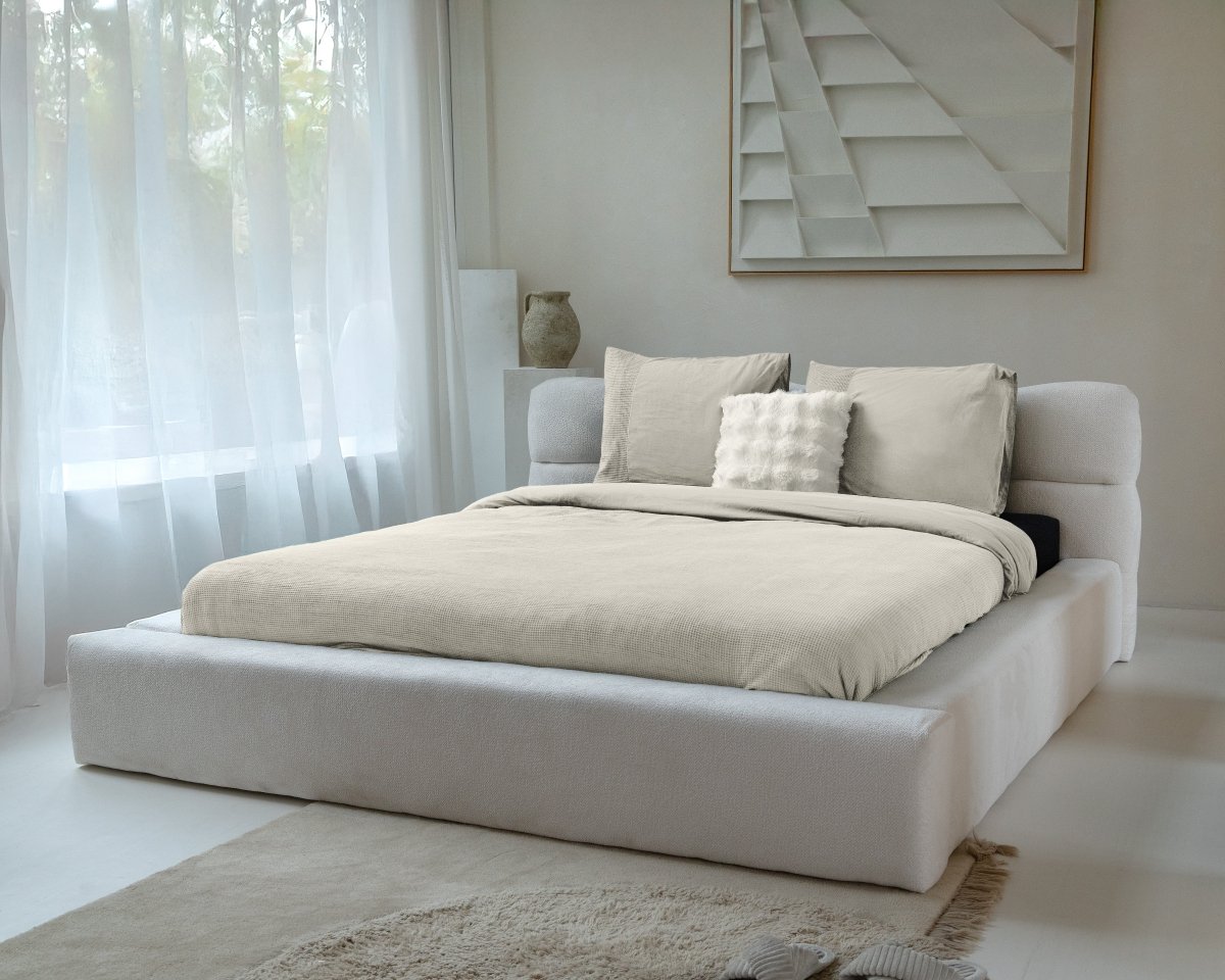 100% Cotton Percale Duvet Cover Set Waffle | Beige | Single XL - 140cm (W) x 200/260cm (L) - The Bedding & Blankets Store