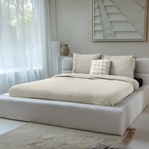 100% Cotton Percale Duvet Cover Set Waffle | Beige | Single XL - 140cm (W) x 200/260cm (L) - The Bedding & Blankets Store