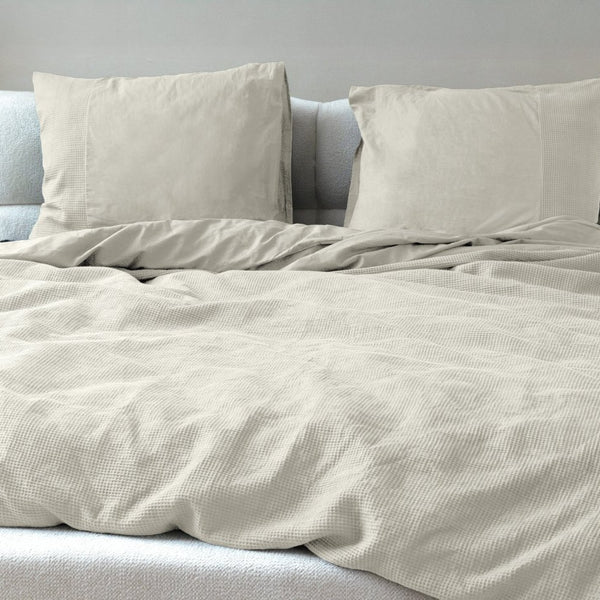 100% Cotton Percale Duvet Cover Set Waffle | Beige | Single XL - 140cm (W) x 200/260cm (L) - The Bedding & Blankets Store