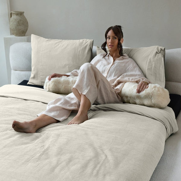 100% Cotton Percale Duvet Cover Set Waffle | Beige | Single XL - 140cm (W) x 200/260cm (L) - The Bedding & Blankets Store