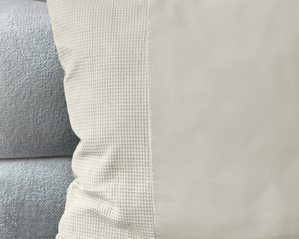 100% Cotton Percale Duvet Cover Set Waffle | Beige | Single XL - 140cm (W) x 200/260cm (L) - The Bedding & Blankets Store