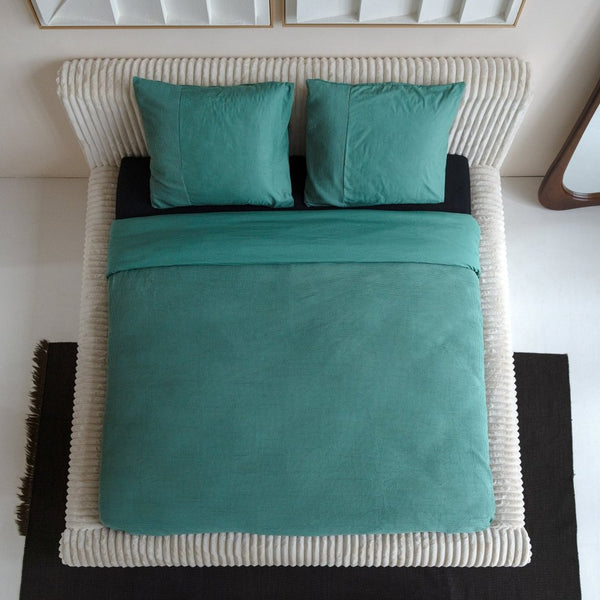 100% Cotton Percale Duvet Cover Set Waffle | Green | Single XL - 140cm (W) x 200/260cm (L) - The Bedding & Blankets Store