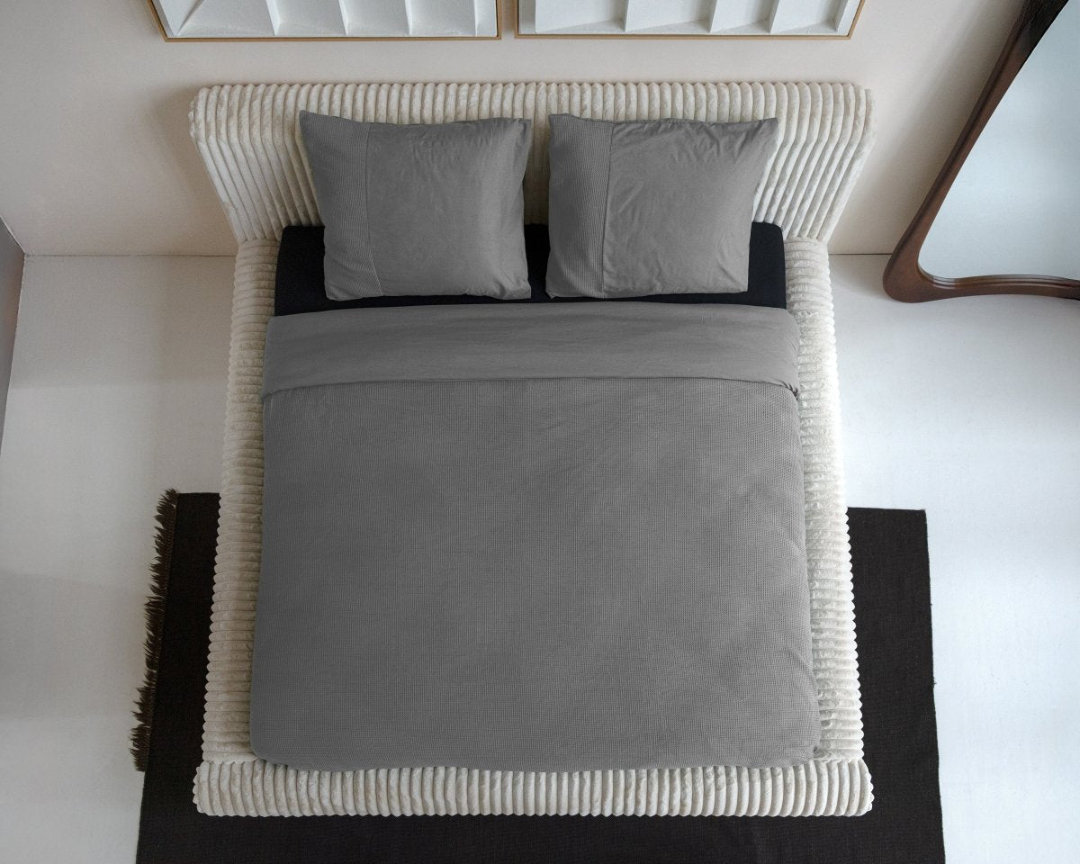 100% Cotton Percale Duvet Cover Set Waffle | Grey | Single XL - 140cm (W) x 200/260cm (L) - The Bedding & Blankets Store