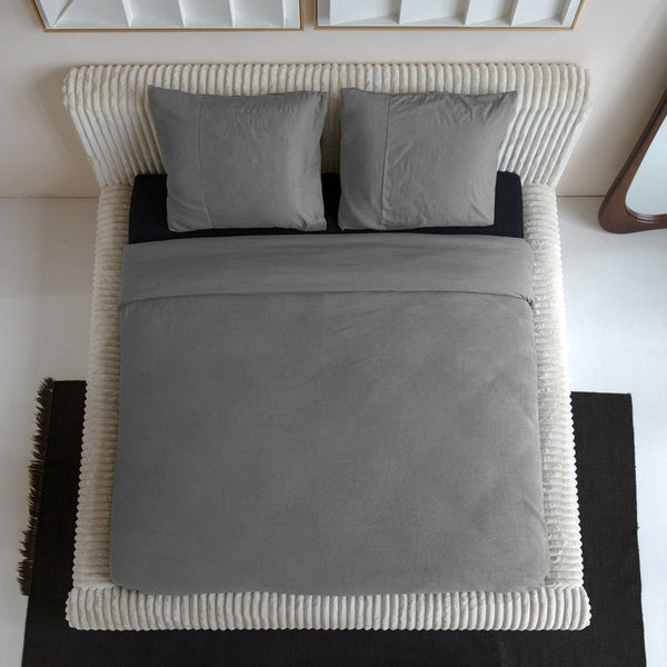 100% Cotton Percale Duvet Cover Set Waffle | Grey | Single XL - 140cm (W) x 200/260cm (L) - The Bedding & Blankets Store