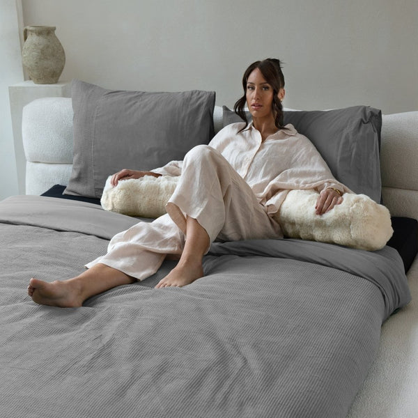 100% Cotton Percale Duvet Cover Set Waffle | Grey | Single XL - 140cm (W) x 200/260cm (L) - The Bedding & Blankets Store