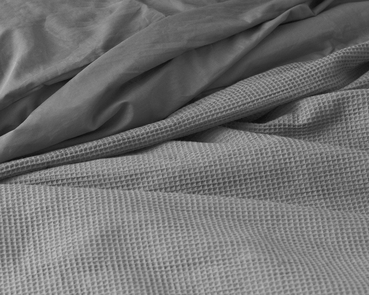 100% Cotton Percale Duvet Cover Set Waffle | Grey | Single XL - 140cm (W) x 200/260cm (L) - The Bedding & Blankets Store