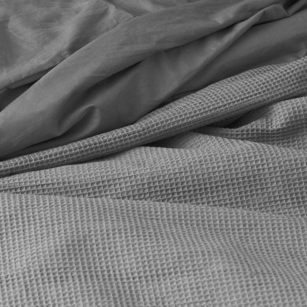 100% Cotton Percale Duvet Cover Set Waffle | Grey | Single XL - 140cm (W) x 200/260cm (L) - The Bedding & Blankets Store