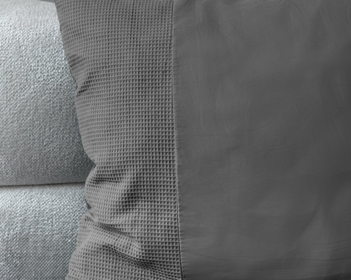 100% Cotton Percale Duvet Cover Set Waffle | Grey | Single XL - 140cm (W) x 200/260cm (L) - The Bedding & Blankets Store