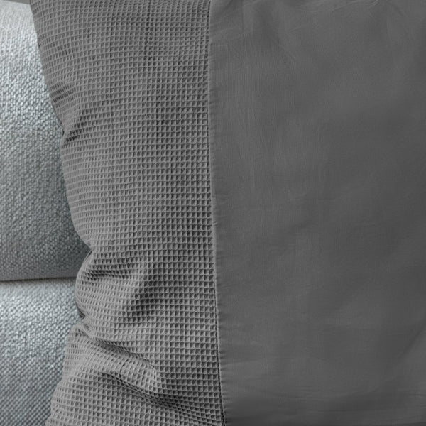 100% Cotton Percale Duvet Cover Set Waffle | Grey | Single XL - 140cm (W) x 200/260cm (L) - The Bedding & Blankets Store