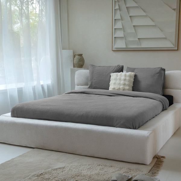 100% Cotton Percale Duvet Cover Set Waffle | Grey | Single XL - 140cm (W) x 200/260cm (L) - The Bedding & Blankets Store