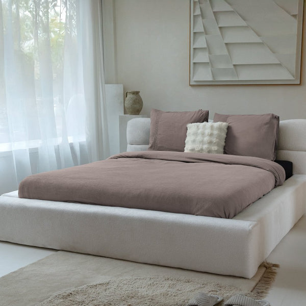 100% Cotton Percale Duvet Cover Set Waffle | Taupe | Single XL - 140cm (W) x 200/260cm (L) - The Bedding & Blankets Store
