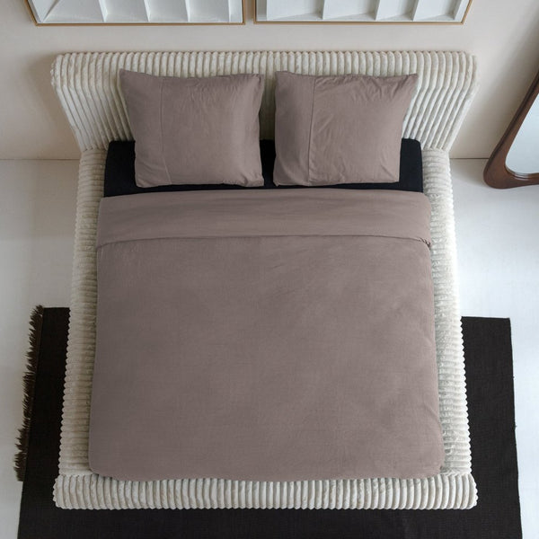 100% Cotton Percale Duvet Cover Set Waffle | Taupe | Single XL - 140cm (W) x 200/260cm (L) - The Bedding & Blankets Store