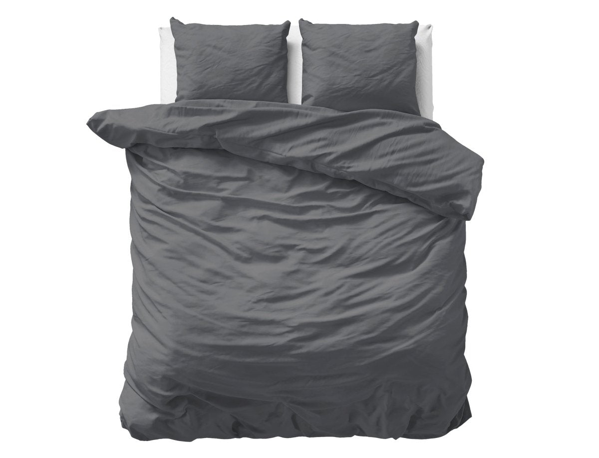 100% Cotton Sateen Duvet Cover Set Solid Satin | Anthracite | Double - 200cm (W) x 220cm (L) - The Bedding & Blankets Store