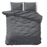 100% Cotton Sateen Duvet Cover Set Solid Satin | Anthracite | Double - 200cm (W) x 220cm (L) - The Bedding & Blankets Store