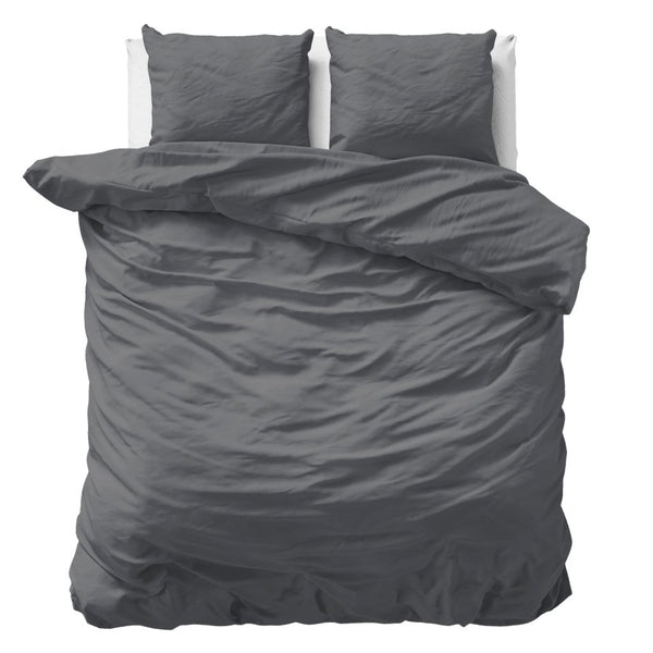 100% Cotton Sateen Duvet Cover Set Solid Satin | Anthracite | Double - 200cm (W) x 220cm (L) - The Bedding & Blankets Store
