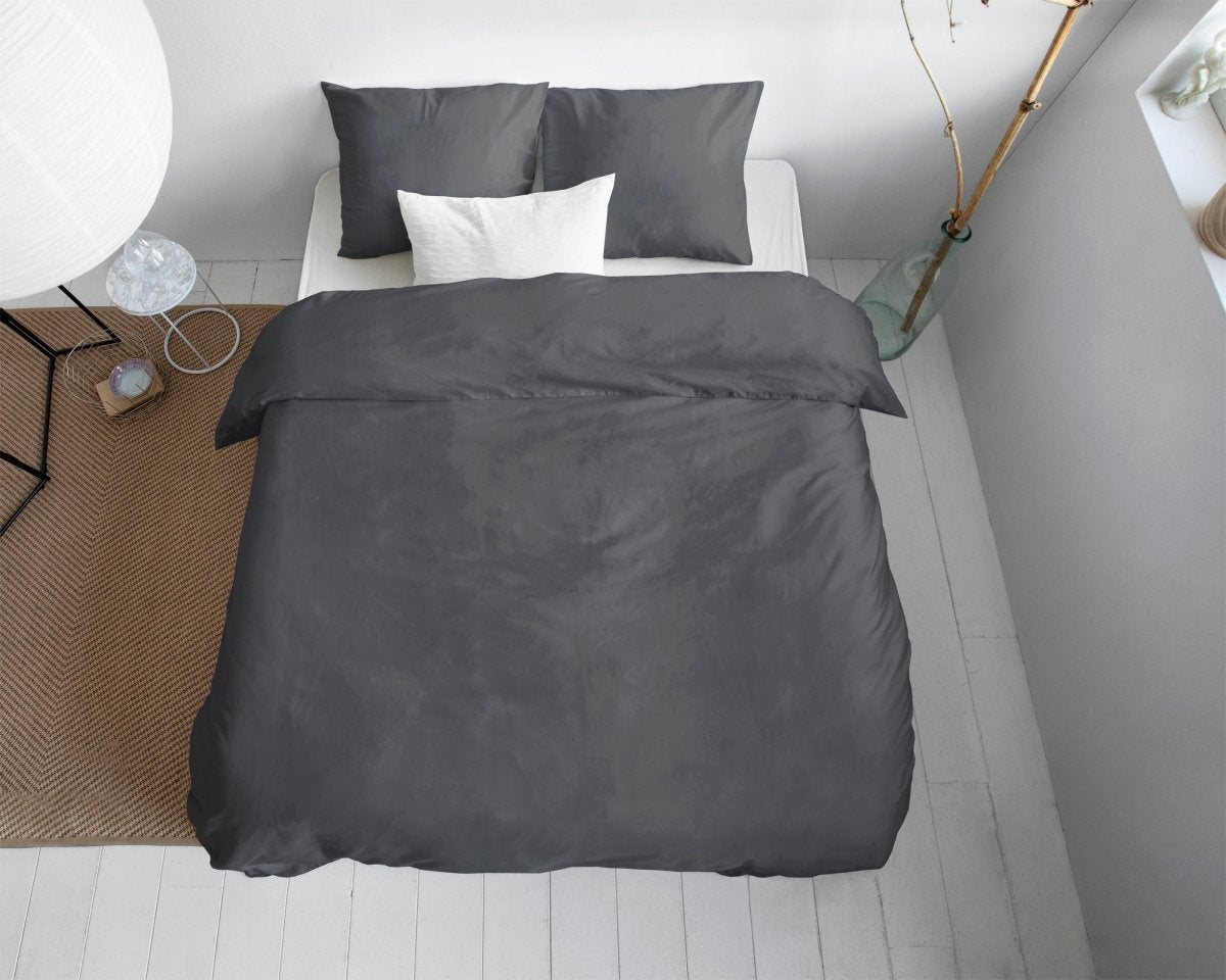 100% Cotton Sateen Duvet Cover Set Solid Satin | Anthracite | Single - 135cm (W) x 200cm (L) - The Bedding & Blankets Store