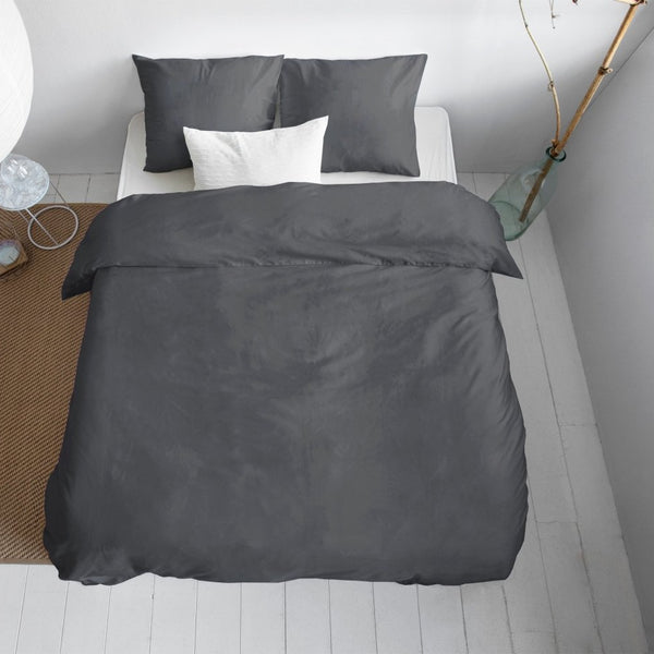 100% Cotton Sateen Duvet Cover Set Solid Satin | Anthracite | Single - 135cm (W) x 200cm (L) - The Bedding & Blankets Store