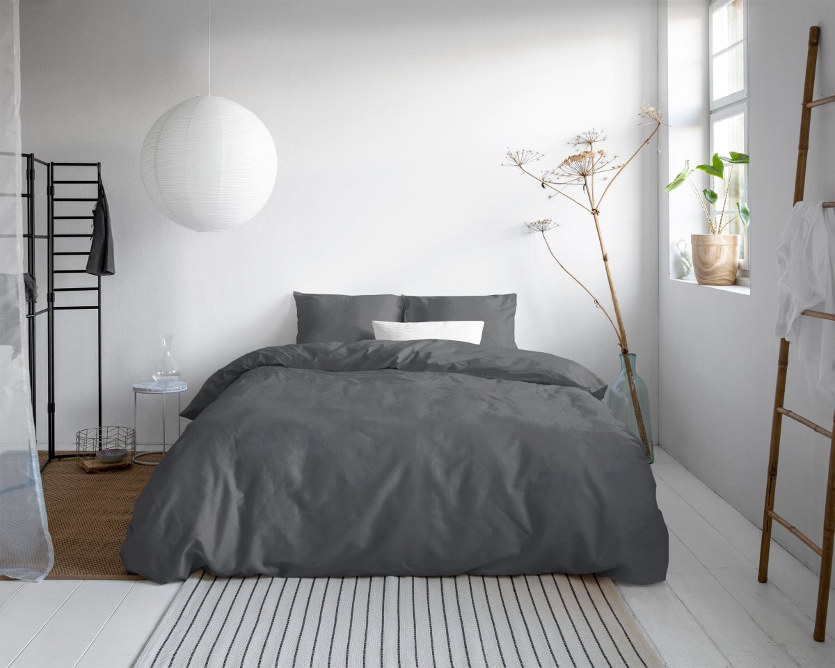 100% Cotton Sateen Duvet Cover Set Solid Satin | Anthracite | Single - 135cm (W) x 200cm (L) - The Bedding & Blankets Store