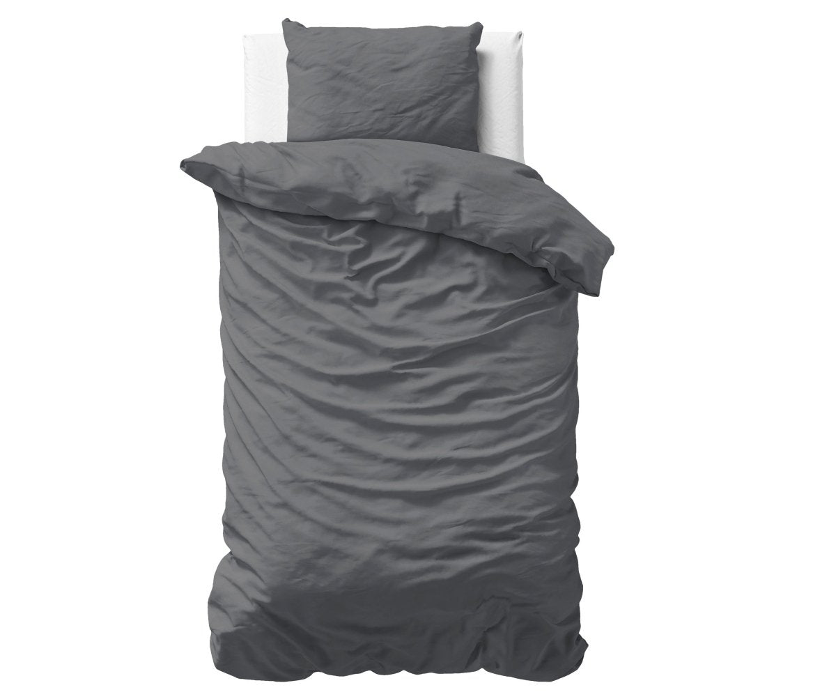 100% Cotton Sateen Duvet Cover Set Solid Satin | Anthracite | Single - 135cm (W) x 200cm (L) - The Bedding & Blankets Store