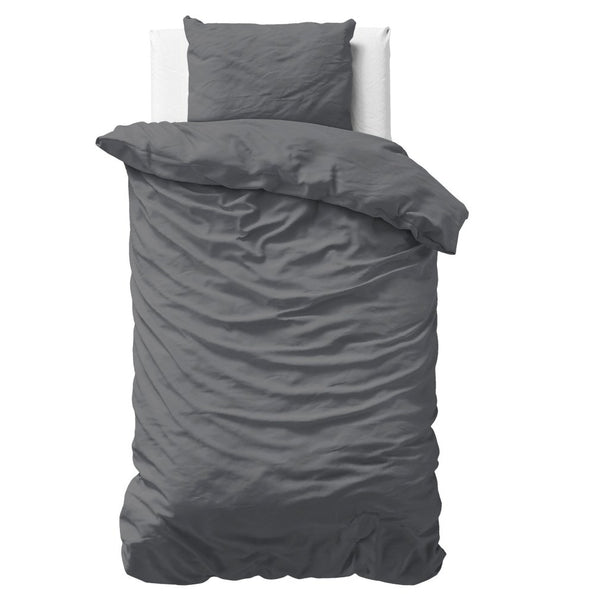 100% Cotton Sateen Duvet Cover Set Solid Satin | Anthracite | Single - 135cm (W) x 200cm (L) - The Bedding & Blankets Store