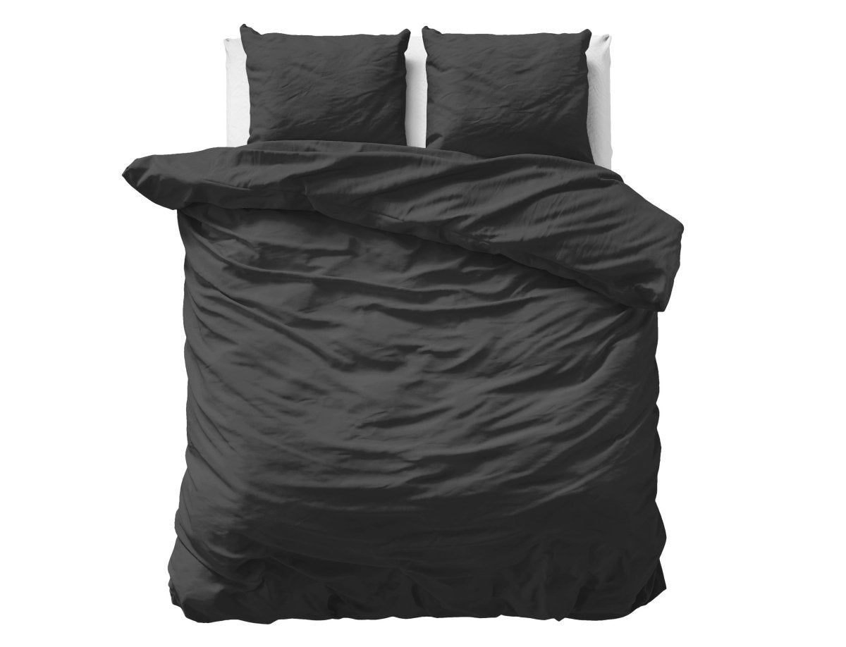 100% Cotton Sateen Duvet Cover Set Solid Satin | Black | Double - 200cm (W) x 220cm (L) - The Bedding & Blankets Store
