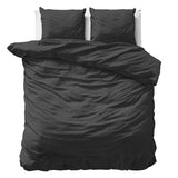 100% Cotton Sateen Duvet Cover Set Solid Satin | Black | Double - 200cm (W) x 220cm (L) - The Bedding & Blankets Store