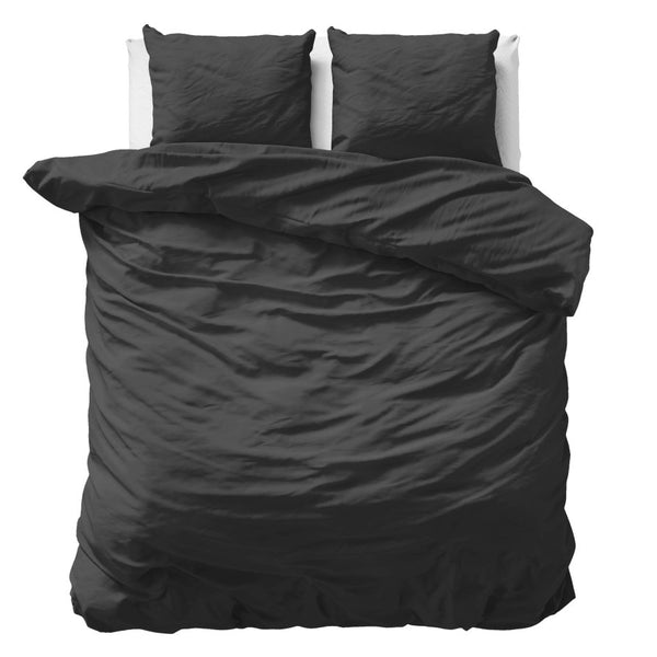 100% Cotton Sateen Duvet Cover Set Solid Satin | Black | Double - 200cm (W) x 220cm (L) - The Bedding & Blankets Store