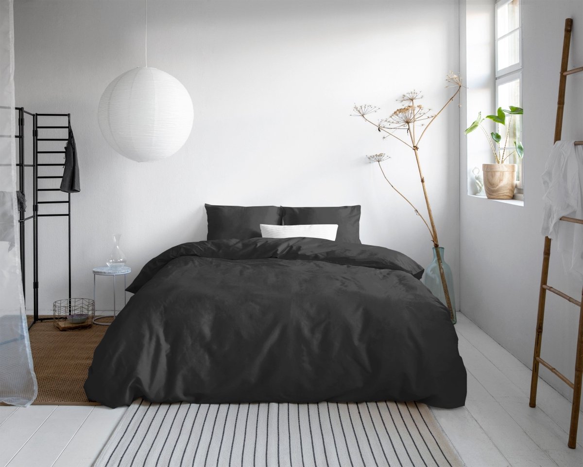 100% Cotton Sateen Duvet Cover Set Solid Satin | Black | Single - 135cm (W) x 200cm (L) - The Bedding & Blankets Store