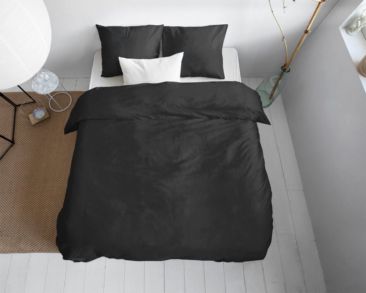 100% Cotton Sateen Duvet Cover Set Solid Satin | Black | Single - 135cm (W) x 200cm (L) - The Bedding & Blankets Store