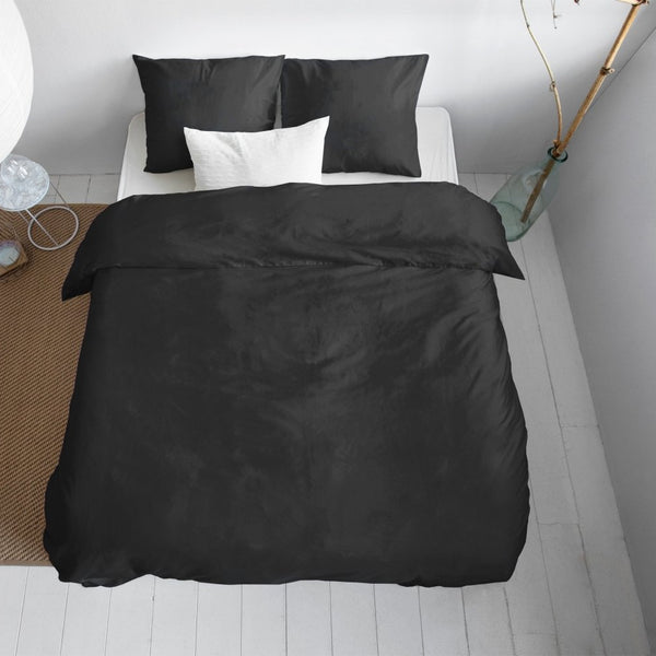 100% Cotton Sateen Duvet Cover Set Solid Satin | Black | Single - 135cm (W) x 200cm (L) - The Bedding & Blankets Store