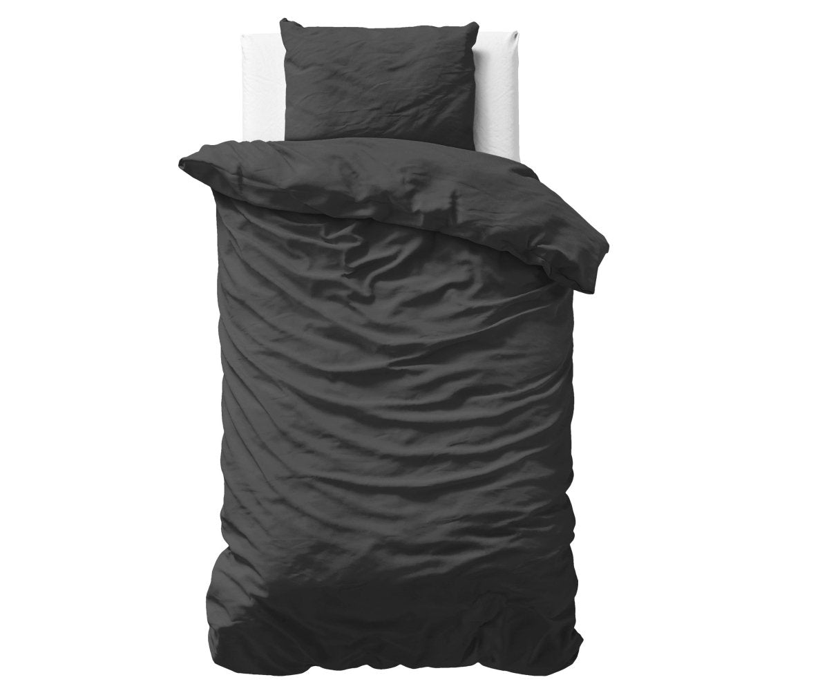 100% Cotton Sateen Duvet Cover Set Solid Satin | Black | Single - 135cm (W) x 200cm (L) - The Bedding & Blankets Store