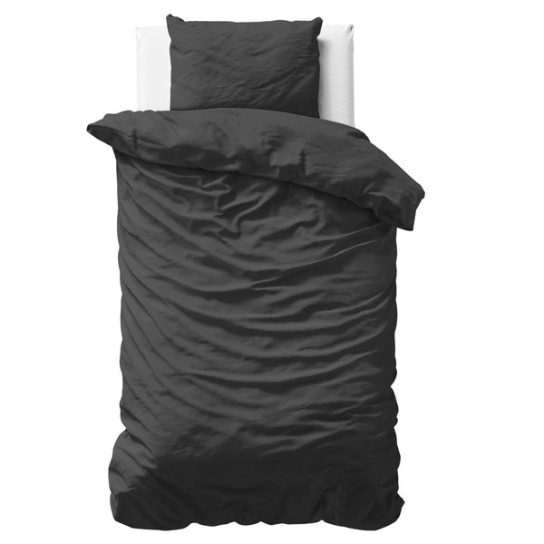 100% Cotton Sateen Duvet Cover Set Solid Satin | Black | Single - 135cm (W) x 200cm (L) - The Bedding & Blankets Store