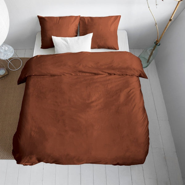 100% Cotton Sateen Duvet Cover Set Solid Satin | Brown | Double XL - 200cm (W) x 200/260cm (L) - The Bedding & Blankets Store