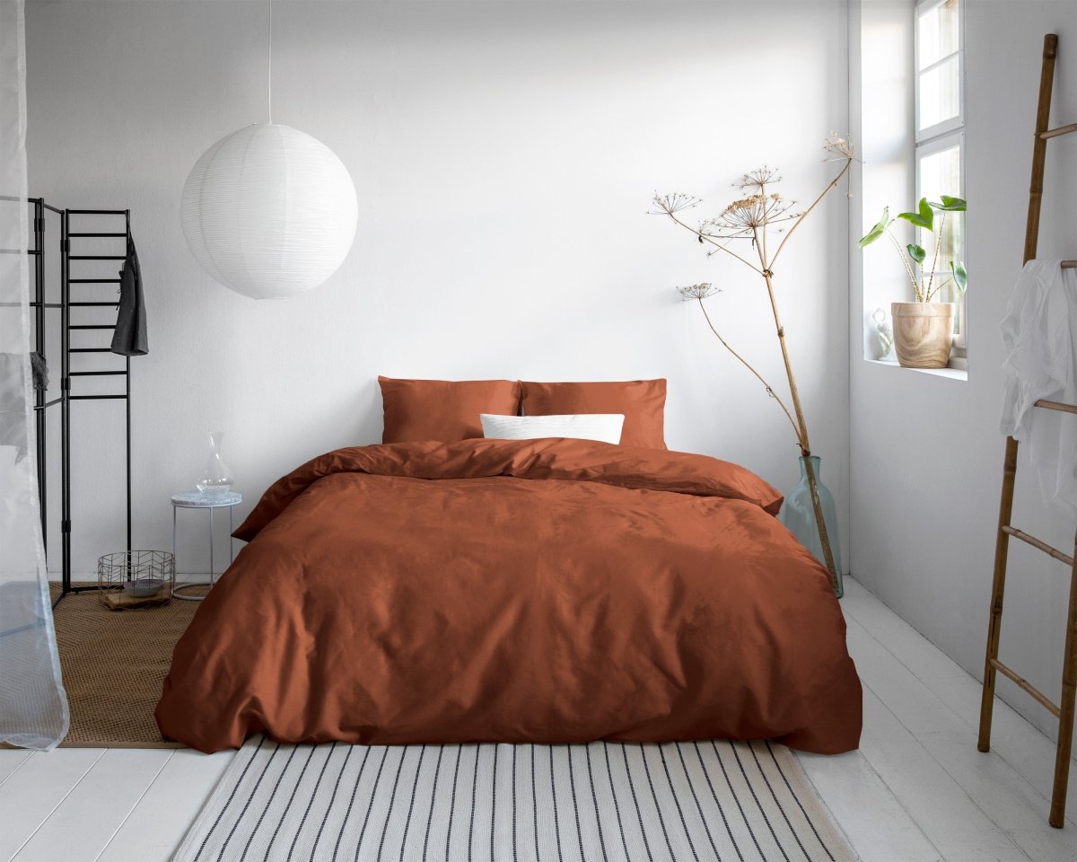 100% Cotton Sateen Duvet Cover Set Solid Satin | Brown | Double XL - 200cm (W) x 200/260cm (L) - The Bedding & Blankets Store