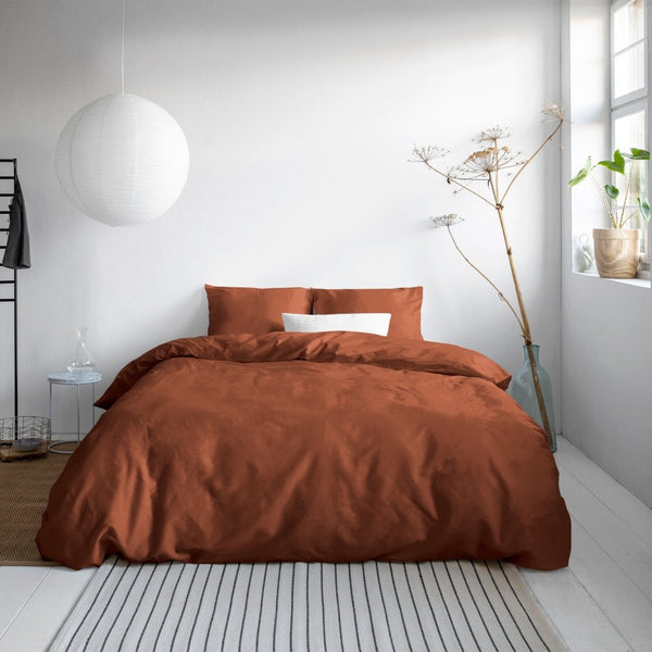 100% Cotton Sateen Duvet Cover Set Solid Satin | Brown | Double XL - 200cm (W) x 200/260cm (L) - The Bedding & Blankets Store