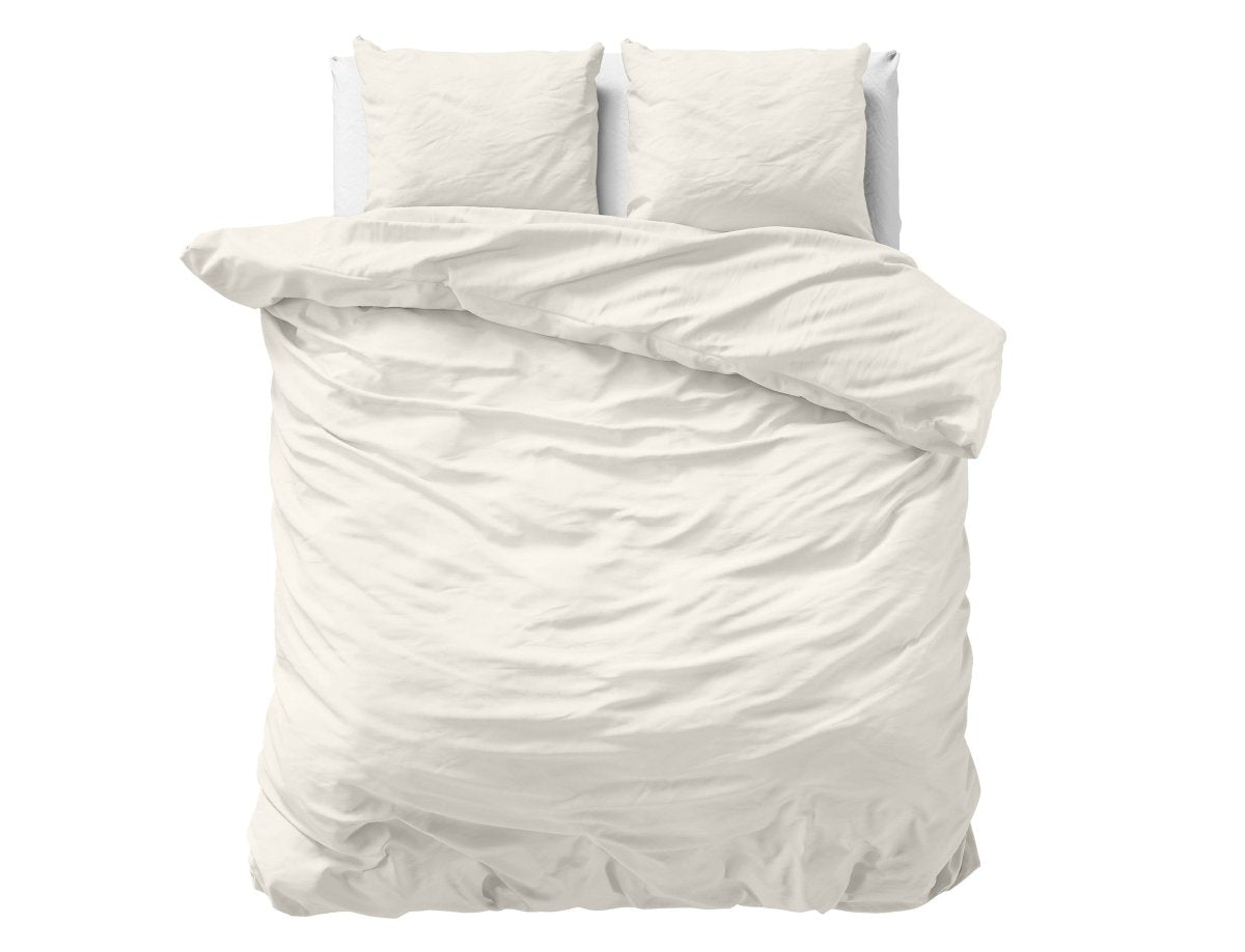 100% Cotton Sateen Duvet Cover Set Solid Satin | Cream | Double - 200cm (W) x 220cm (L) - The Bedding & Blankets Store