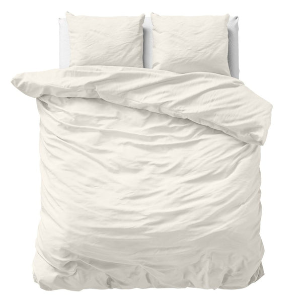 100% Cotton Sateen Duvet Cover Set Solid Satin | Cream | Double - 200cm (W) x 220cm (L) - The Bedding & Blankets Store