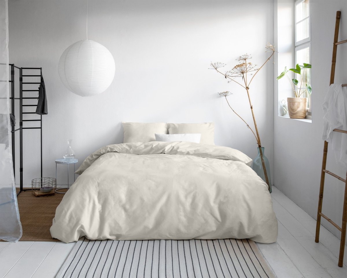100% Cotton Sateen Duvet Cover Set Solid Satin | Cream | Single - 135cm (W) x 200cm (L) - The Bedding & Blankets Store