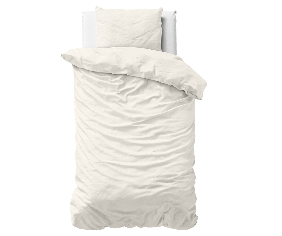 100% Cotton Sateen Duvet Cover Set Solid Satin | Cream | Single - 135cm (W) x 200cm (L) - The Bedding & Blankets Store