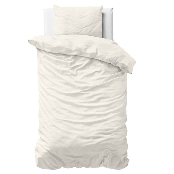 100% Cotton Sateen Duvet Cover Set Solid Satin | Cream | Single - 135cm (W) x 200cm (L) - The Bedding & Blankets Store