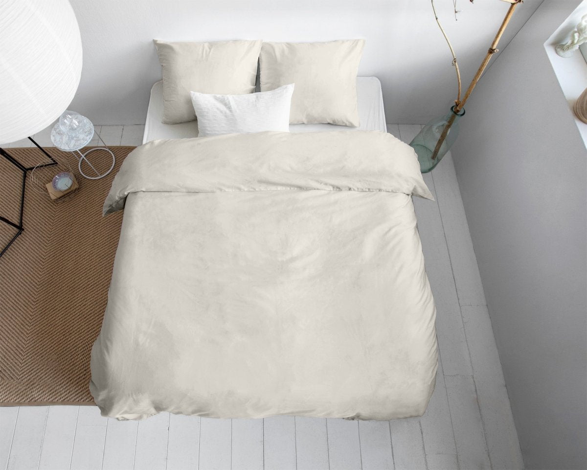 100% Cotton Sateen Duvet Cover Set Solid Satin | Cream | Single - 135cm (W) x 200cm (L) - The Bedding & Blankets Store