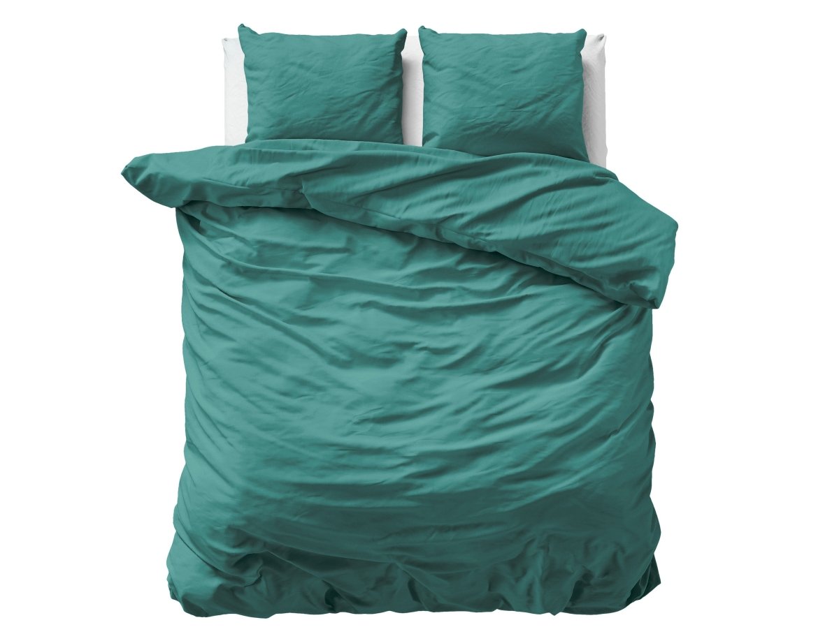 100% Cotton Sateen Duvet Cover Set Solid Satin | Dark Green | Double XL - 200cm (W) x 200/260cm (L) - The Bedding & Blankets Store