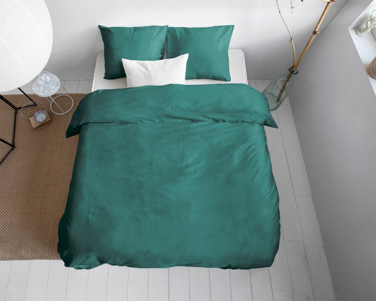 100% Cotton Sateen Duvet Cover Set Solid Satin | Dark Green | Single - 135cm (W) x 200cm (L) - The Bedding & Blankets Store