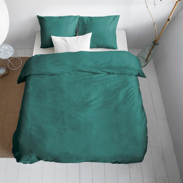 100% Cotton Sateen Duvet Cover Set Solid Satin | Dark Green | Single - 135cm (W) x 200cm (L) - The Bedding & Blankets Store