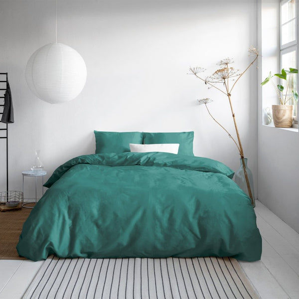 100% Cotton Sateen Duvet Cover Set Solid Satin | Dark Green | Single - 135cm (W) x 200cm (L) - The Bedding & Blankets Store