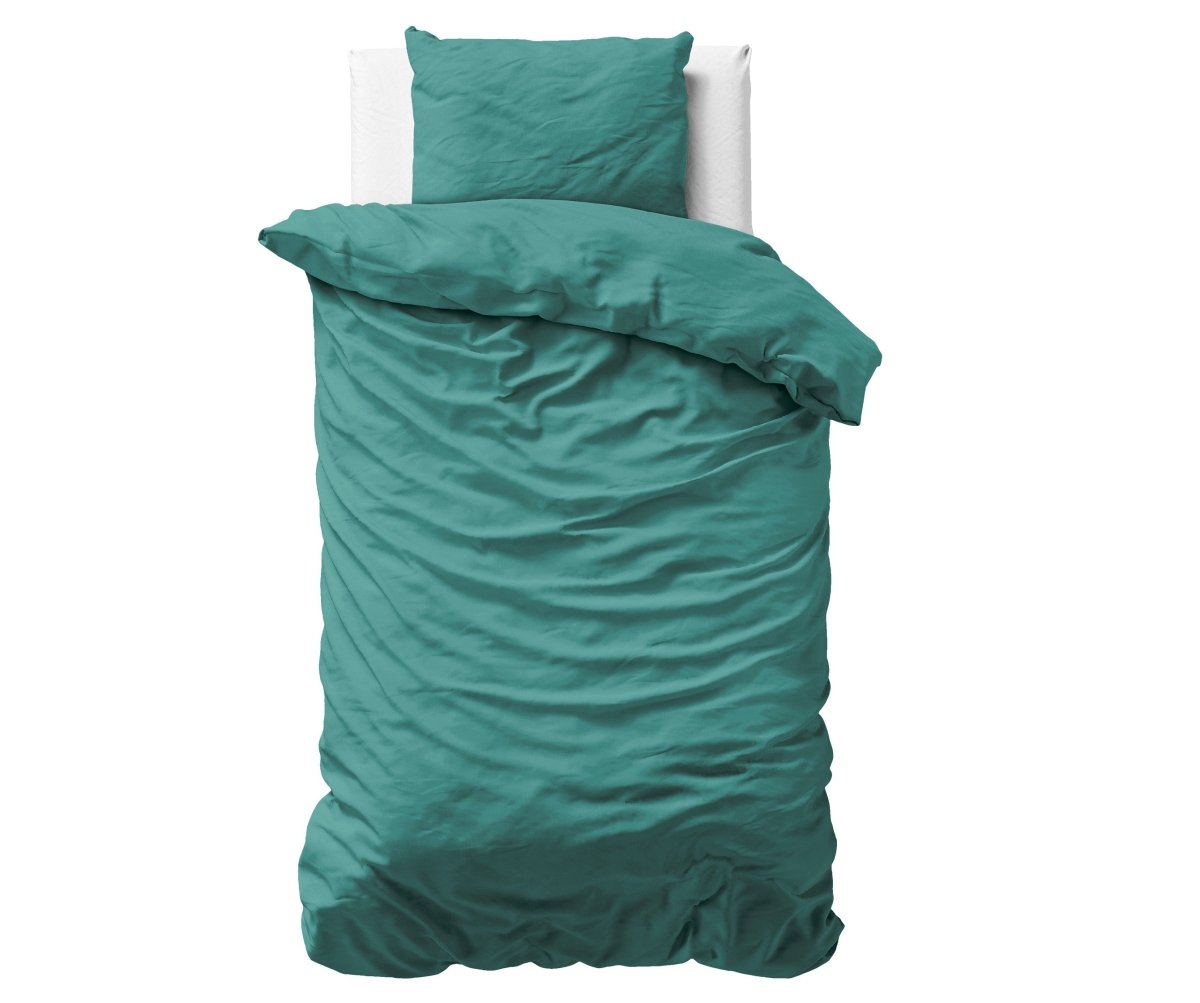 100% Cotton Sateen Duvet Cover Set Solid Satin | Dark Green | Single - 135cm (W) x 200cm (L) - The Bedding & Blankets Store