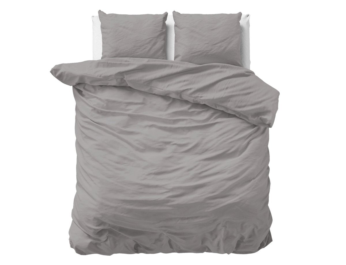 100% Cotton Sateen Duvet Cover Set Solid Satin | Grey | Double - 200cm (W) x 220cm (L) - The Bedding & Blankets Store