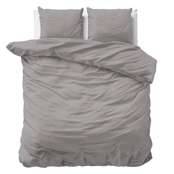 100% Cotton Sateen Duvet Cover Set Solid Satin | Grey | Double - 200cm (W) x 220cm (L) - The Bedding & Blankets Store
